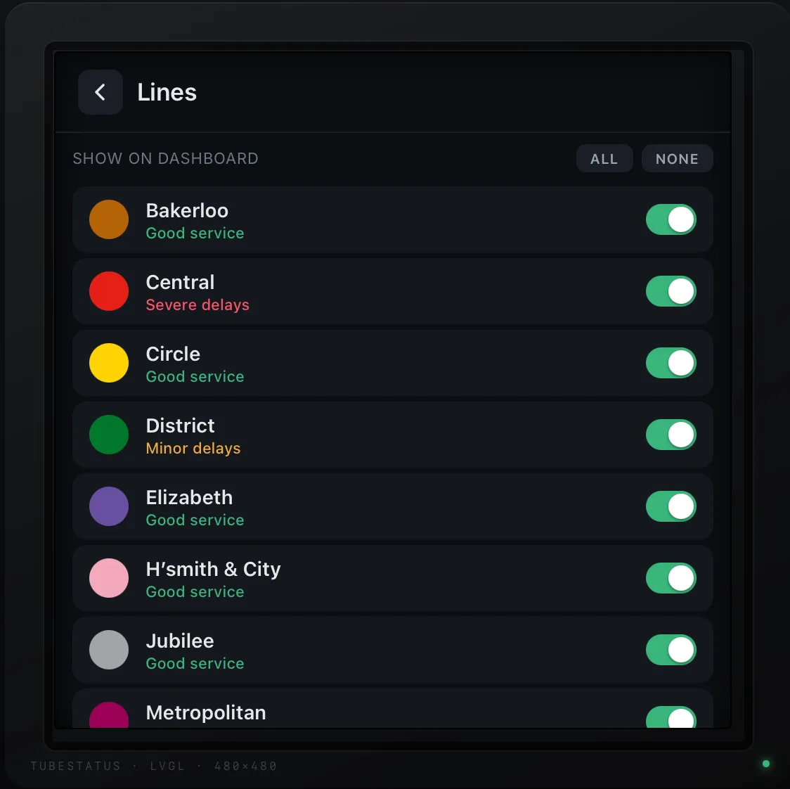 A screen showing underground line selection