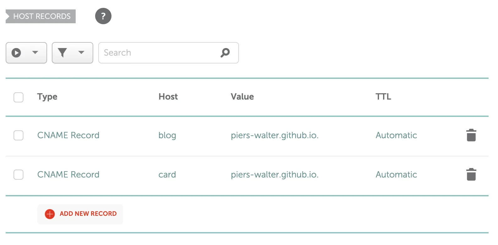 DNS records for the pierswalter.co.uk domain