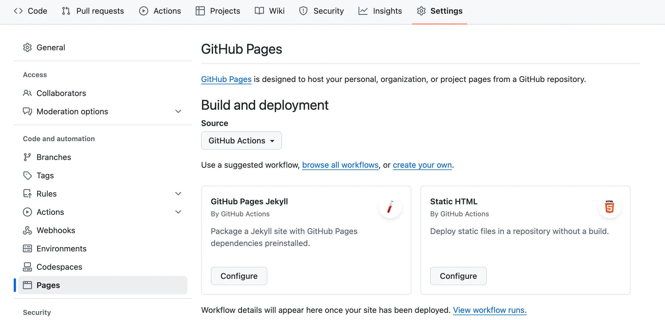 A screenshot showing that GitHub actions haven't been enabled for a forked repository