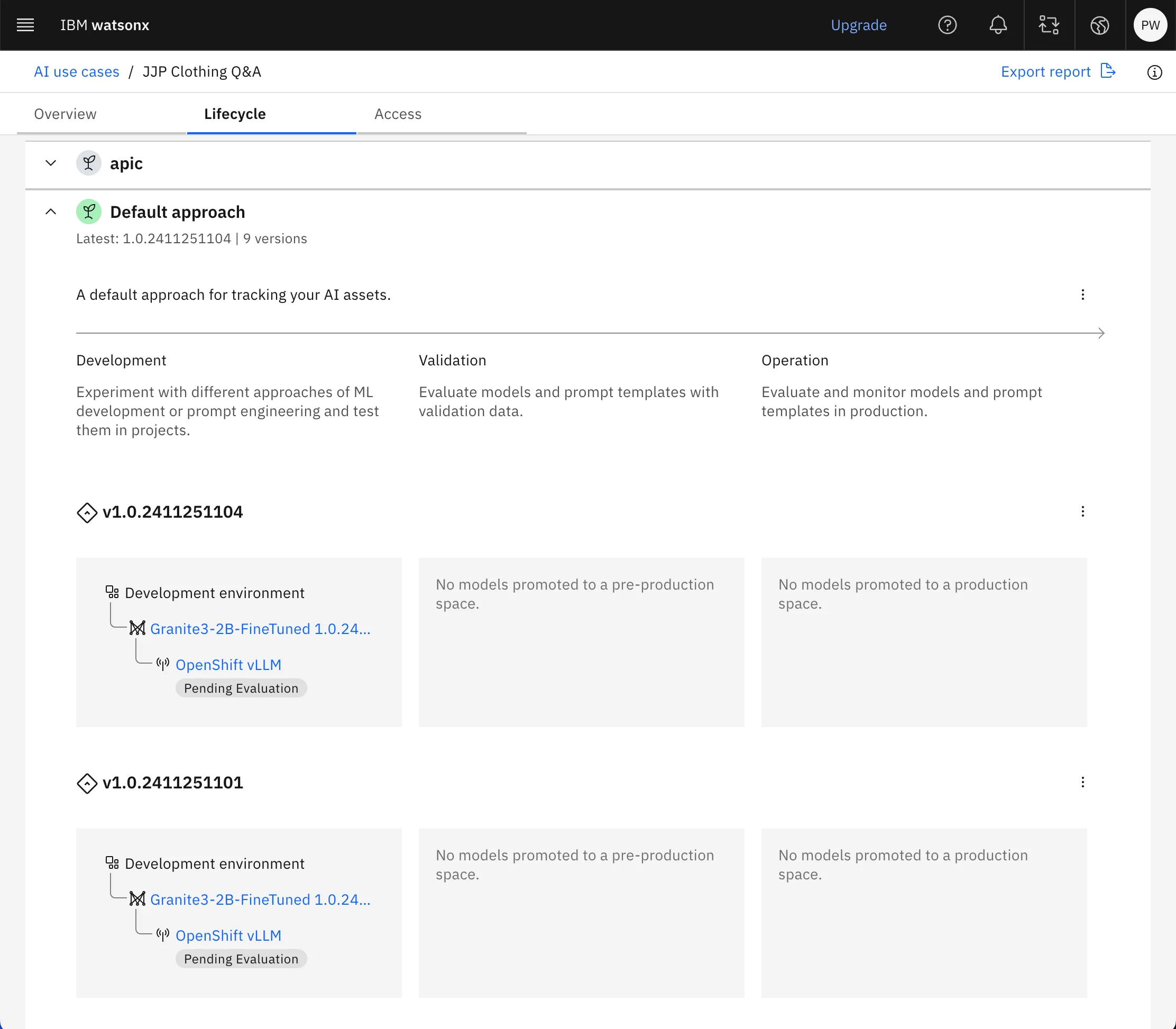 watsonx.governance usecase view